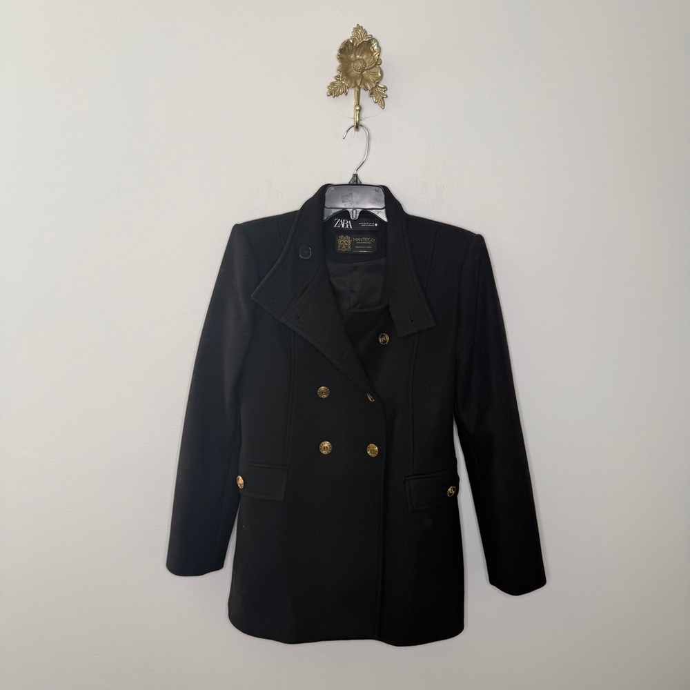 Zara Italian Wool Military Pea Coat S